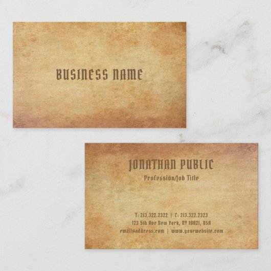Luxe nostalgische oud papier look premium dik visitekaartje (Voorkant / Achterkant)