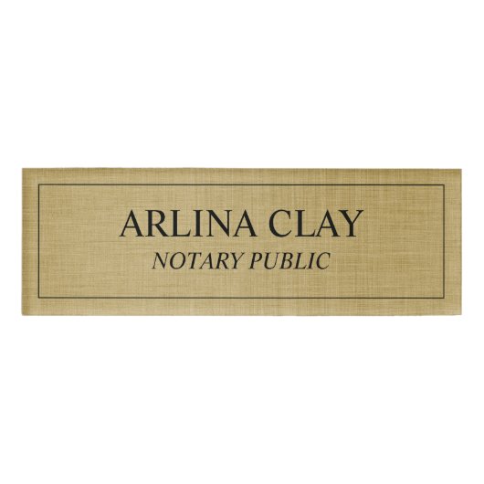 Luxe Notaris Openbare Naam Badge Goud Linen (Voorkant)