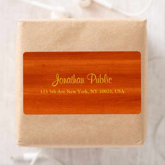 Luxe notenhout gouden script elegante verzending etiket (Insitu)