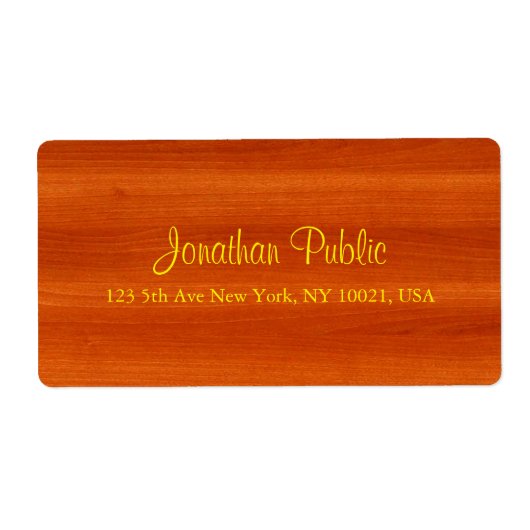 Luxe notenhout gouden script elegante verzending etiket (Voorkant)