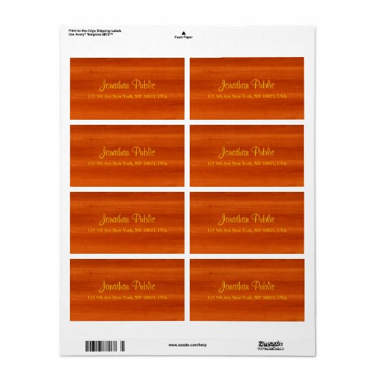 Luxe notenhout gouden script elegante verzending etiket (Full Sheet)