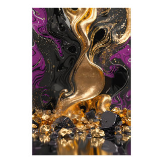 Luxe Obsidiaan & Goud Vloeibare Kunst - Elegante A Foto Afdruk
