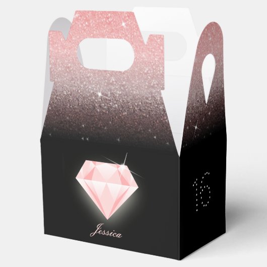 Luxe Ombre Roze Glitter Diamond Verjaardag Zwart Bedankdoosjes (Geopend)