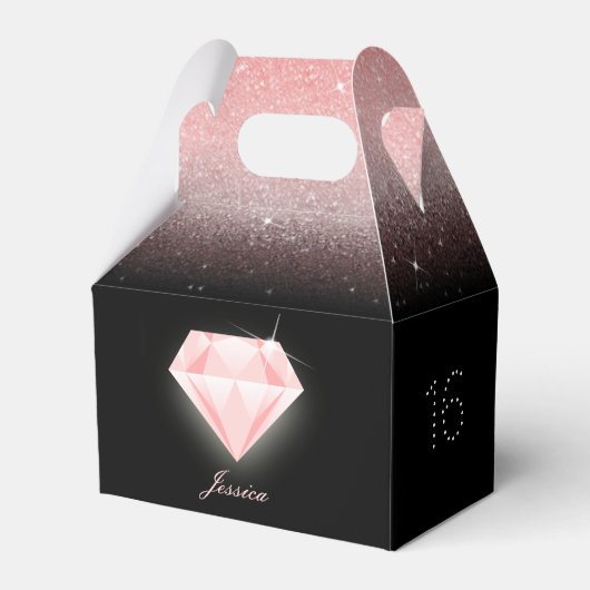 Luxe Ombre Roze Glitter Diamond Verjaardag Zwart Bedankdoosjes (Voorkant Zijde)