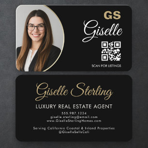 Luxe onroerend goed agent QR-code zwart goud foto Visitekaartje
