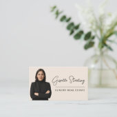 Luxe onroerend goed neutrale beige QR-code Visitekaartje (Staand voorkant)
