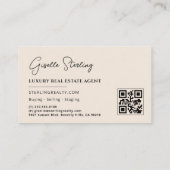Luxe onroerend goed neutrale beige QR-code Visitekaartje (Achterkant)