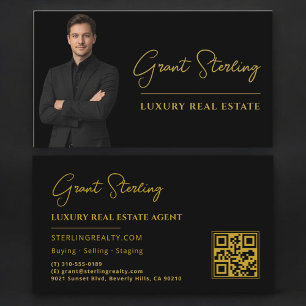 Luxe onroerend goed zwart goud QR-code script Visitekaartje
