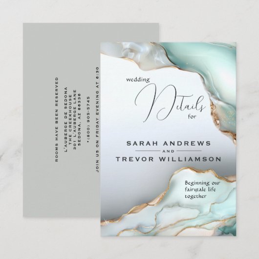 Luxe Opal Blauwgroen Gold Fluid Alcohol Ink Informatiekaartje (Voorkant / Achterkant)