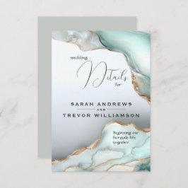 Luxe Opal Blauwgroen Gold Fluid Alcohol Ink Informatiekaartje