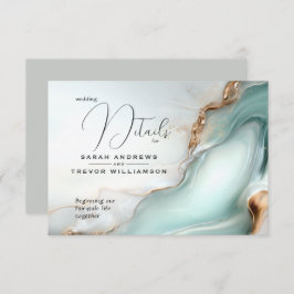 Luxe Opal Blauwgroen Gold Fluid Alcohol Ink Informatiekaartje