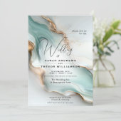 Luxe Opal Blauwgroen Gold Fluid Alcohol Ink Kaart (Staand voorkant)