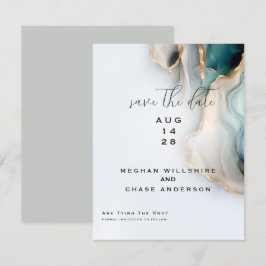 Luxe Opal Blauwgroen Gold Fluid Alcohol Ink Kaart