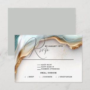 Luxe Opal Blauwgroen Gold Fluid Alcohol Ink RSVP Kaartje