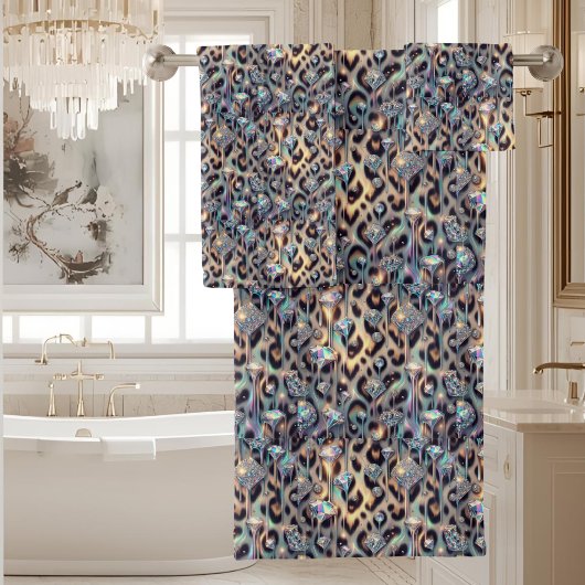 Luxe Opal Diamant | Sneeuwluipaard Print Handdoeke Bad Handdoek
