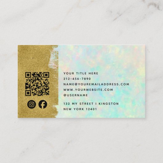 Luxe Opal Gold Brush QR Code Social Media Visitekaartje (Achterkant)