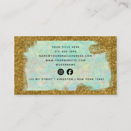 Luxe Opal Gold Brush Social Media Monogram Visitekaartje (Achterkant)
