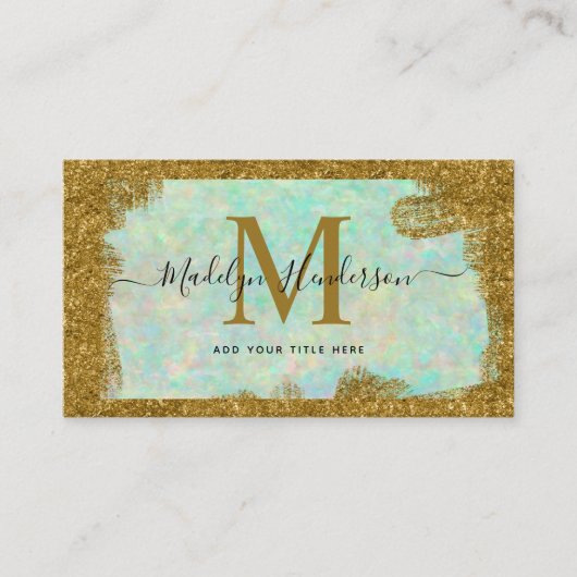 Luxe Opal Gold Brush Social Media Monogram Visitekaartje (Voorkant)