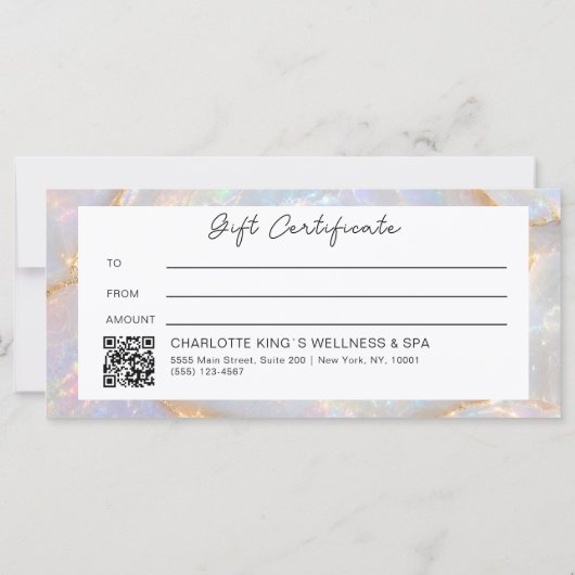 Luxe Opal Logo QR Code Cadeaubon (Achterkant)