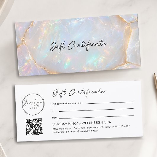 Luxe Opal Logo QR Code Cadeaubon Certificaat