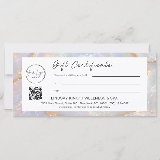 Luxe Opal QR-code Logo Cadeaubon (Achterkant)