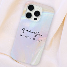 Luxe Opal Shell Holographic Elegant Script Naam iPhone 15 Pro Case