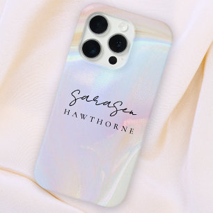 Luxe Opal Shell Holographic Elegant Script Naam iPhone 15 Pro Case