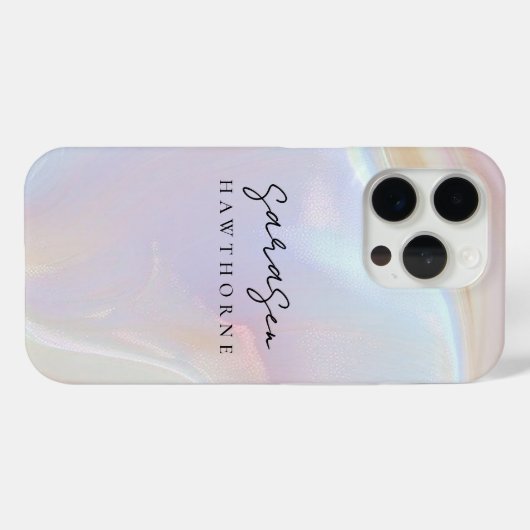 Luxe Opal Shell Holographic Elegant Script Naam Case-Mate iPhone Case (Achterkant (horizontaal))