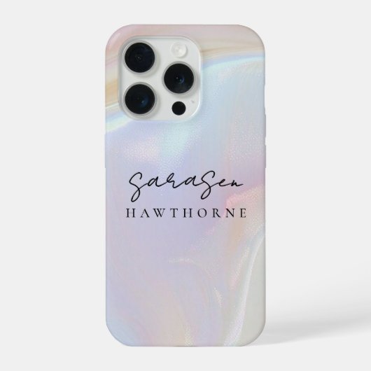 Luxe Opal Shell Holographic Elegant Script Naam iPhone Hoesje (Achterkant)