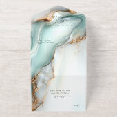 Luxe Opal Teal Gold Fluid Alcohol Ink All In One Uitnodiging (Buiten)