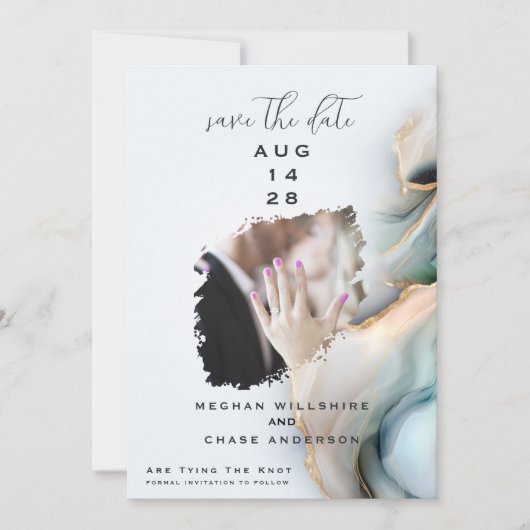 Luxe Opal Teal Gold Fluid Alcohol Ink Kaart (Voorkant)