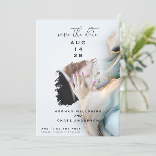 Luxe Opal Teal Gold Fluid Alcohol Ink Kaart (Staand voorkant)