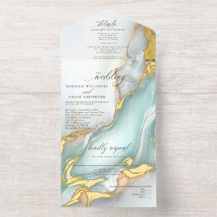 Luxe Opal Turquoise Goud Vloeibare Alcohol Inkt All In One Uitnodiging