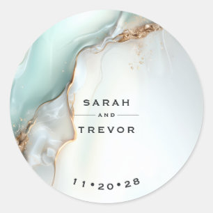 Luxe Opal Turquoise Goud Vloeibare Alcohol Inkt Ronde Sticker
