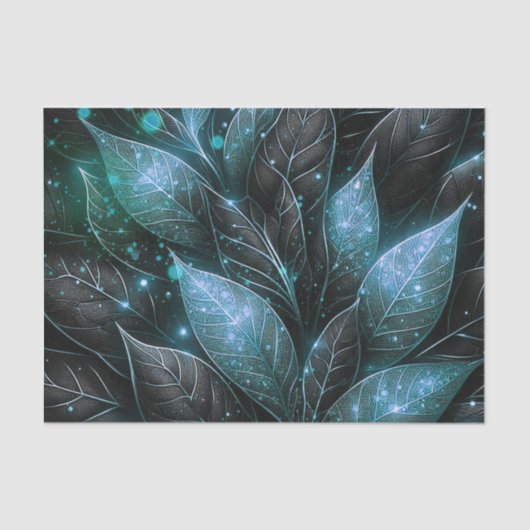 Luxe ophisticated Blauwgroen zwart gloeiend geblad Tissuepapier (Voorkant)