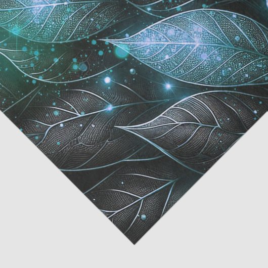 Luxe ophisticated Blauwgroen zwart gloeiend geblad Tissuepapier (Detail)