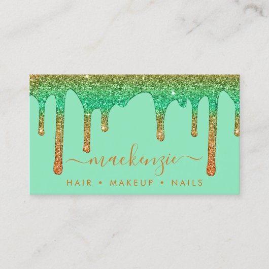 Luxe Oranje Blauwgroen ombre Sparkle Glitter Drive Visitekaartje (Voorkant)