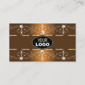 Luxe Oranje en bruine  grenzen voegen Logo toe Visitekaartje (Voorkant)