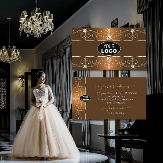 Luxe Oranje en bruine  grenzen voegen Logo toe Visitekaartje