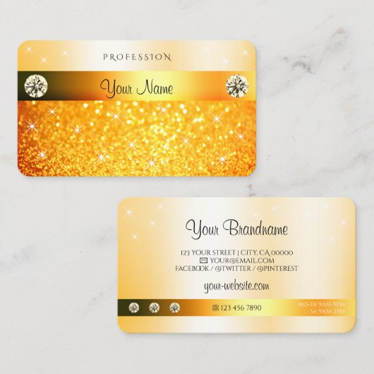 Luxe Oranje glitter Sparkelende Stars en Diamonds Visitekaartje (Voorkant / Achterkant)