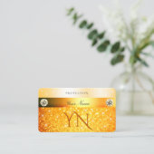Luxe Oranje glitter Sparkelende Stars en Monogram Visitekaartje (Staand voorkant)
