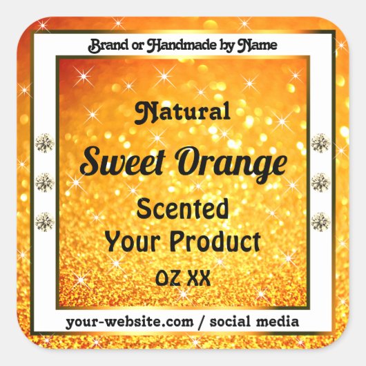 Luxe Oranje glitter Sparkle Stars Product Labels (Voorkant)