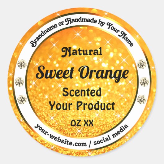 Luxe Oranje glitter Sparkle Stars Product Labels (Voorkant)