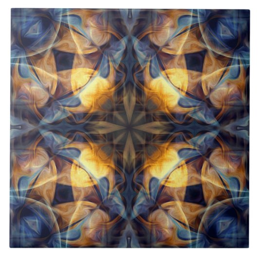 Luxe, ornamentaal kleurrijk patroon, marineblauw tegeltje (Voorkant)