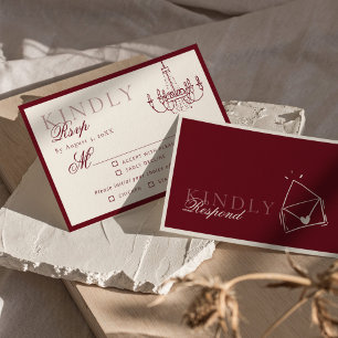 Luxe Oud Geld Donkerrode Handgetekende Huwelijks R RSVP Kaartje