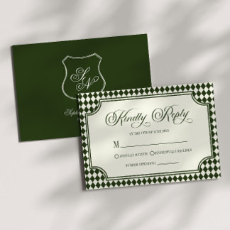 Luxe Oud Geld Olijfgroen Vintage Ivory Bruiloft RSVP Kaartje