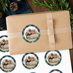 Luxe Oud Geld Tartan Plaid Familie Foto Cadeau Ronde Sticker