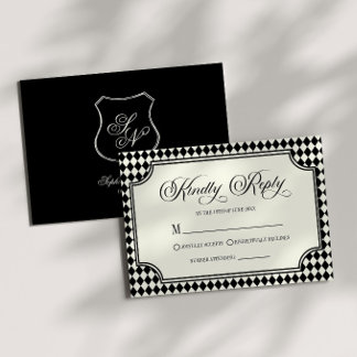 Luxe Oud Geld Zwart Vintage Ivory Bruiloft RSVP Kaartje