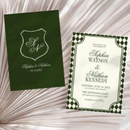 Luxe Oude Geld Groene Vintage Ivory Bruiloft Kaart