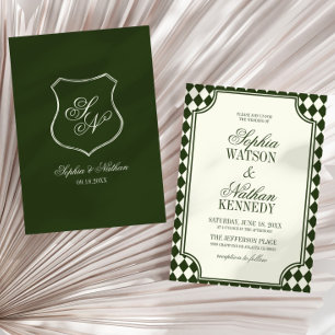 Luxe Oude Geld Groene Vintage Ivory Bruiloft Kaart